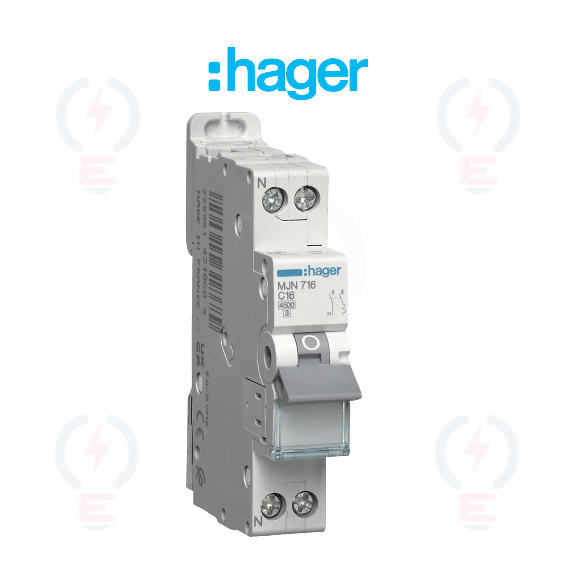 Disjoncteur 16A 1P+N 4.5kA Courbe C - Hager MJN716