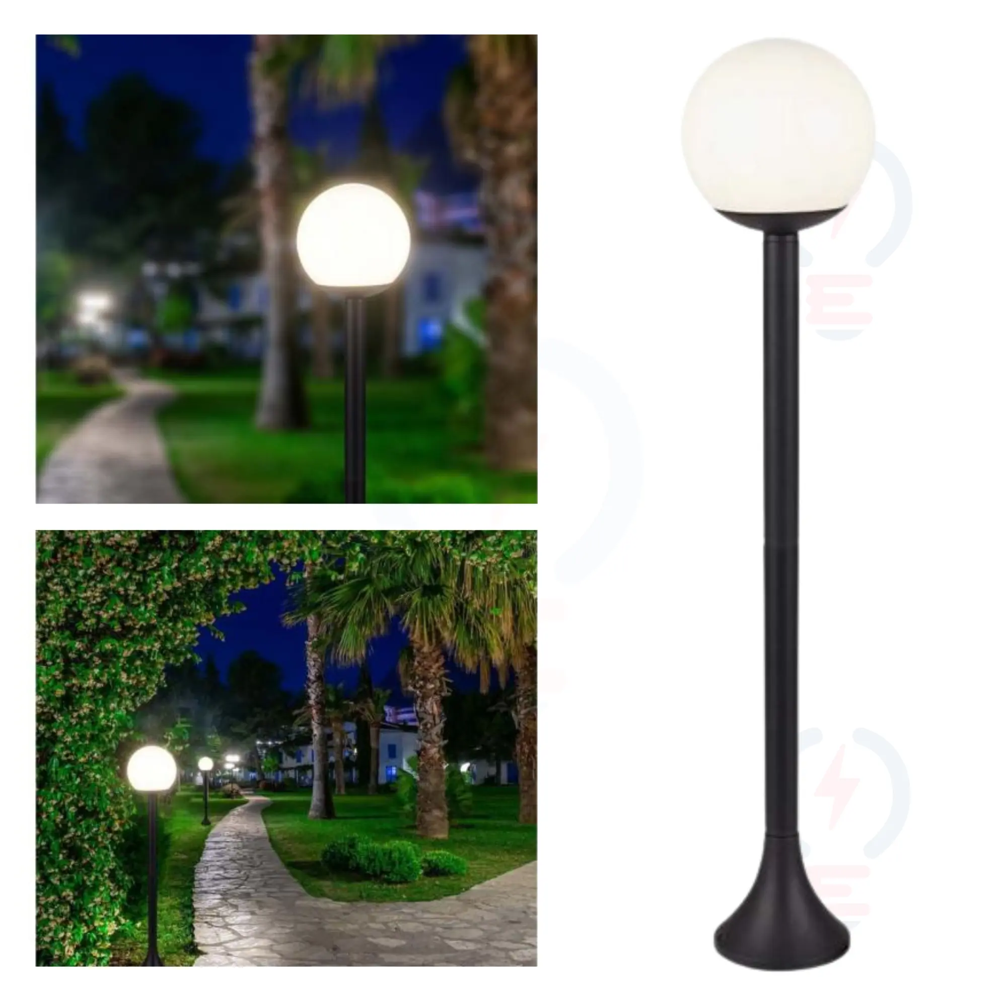 Borne de Jardin V-TAC E27 - Noir Mat & Globe Opale - 35 cm